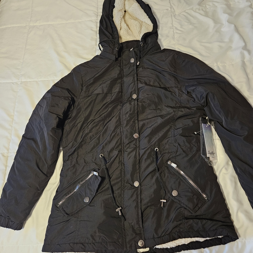 Snobbish Collection Black Sherpa-Lined Hooded Coat